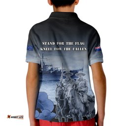 New Zealand ANZAC Day Kid Polo Shirt HMNZS Achilles We Will Remember Them
