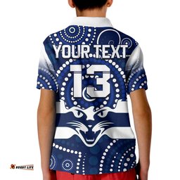 Custom Text and Number Cats Football Polo Shirt KID Aboriginal Australian PremiersProud Geelong Cartoon