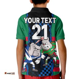 Custom Text And Number NRL Combine Rabbitohs and Bulldogs Kid Polo Shirt