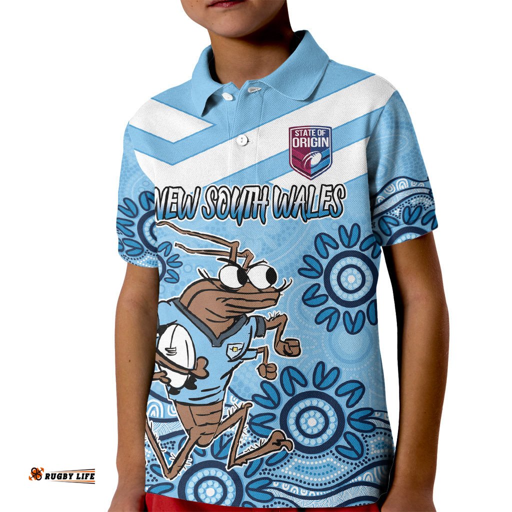 Custom NSW Blues Cockroach Blooded Aboriginal Inspired Kid Polo Shirt