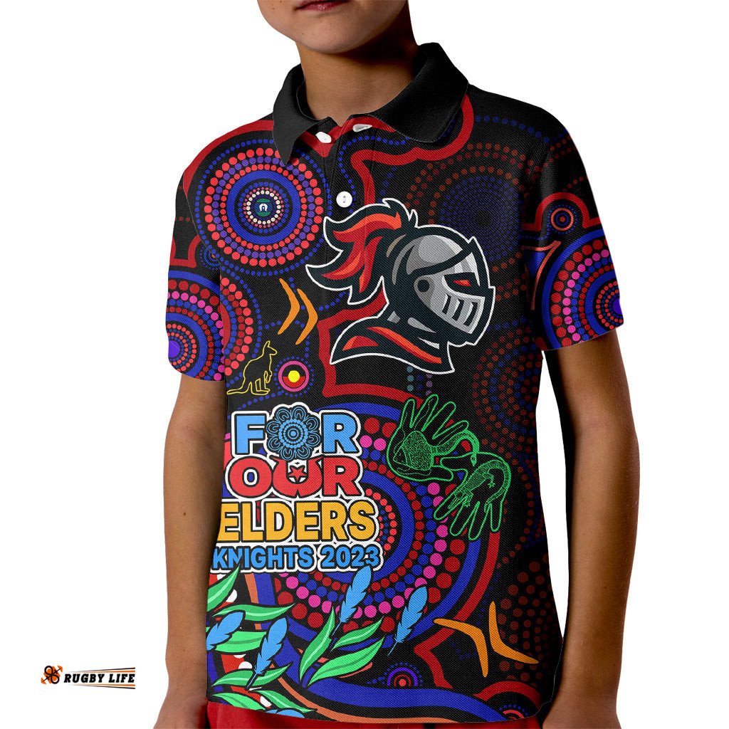 Knights Rugby Aboriginal Art Kid Polo Shirt NAIDOC Indigenous Tribal