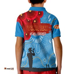 Custom Personalised Gold Coaster Sunnies Indigenous Anzac Day KID Polo Shirt We Will Remember