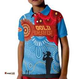 Custom Personalised Gold Coaster Sunnies Indigenous Anzac Day KID Polo Shirt We Will Remember