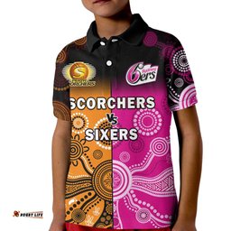 Custom Text And Number Perth Scorchers and Sydney Sixers Cricket Kid Polo Shirt Aboriginal Art