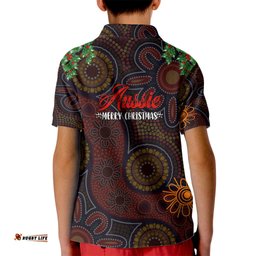 Aboriginal Christmas Kid Polo Shirt Aussie Koala Christmas Tree with Aboriginal Inspired