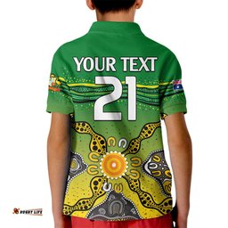 Custom Text And Number Australia Cricket Kid Polo Shirt Aboriginal Dots Style