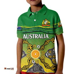 Custom Text And Number Australia Cricket Kid Polo Shirt Aboriginal Dots Style