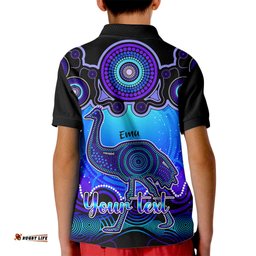 Personalised Australia Aquarius Emu Zodiac Kid Polo Shirt Auz Astrology Aboriginal - Blue
