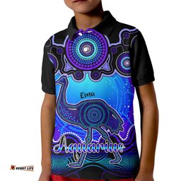 Personalised Australia Aquarius Emu Zodiac Kid Polo Shirt Auz Astrology Aboriginal - Blue