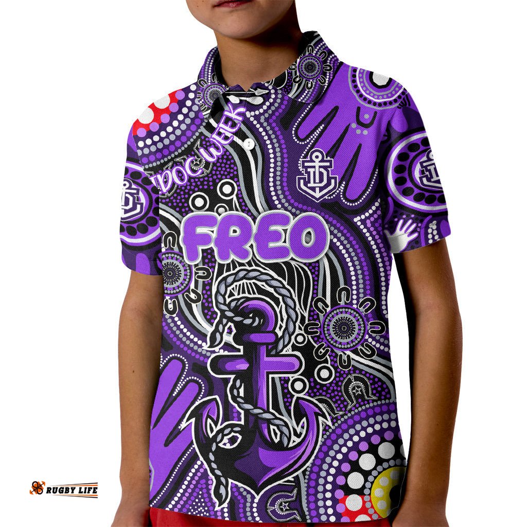 Personalised NAIDOC Week 2024 Fremantle Dockers Freo Kid Polo Shirt Australian Aboriginal Hand Painting