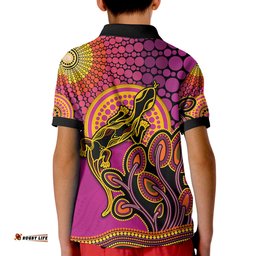 Aboriginal Lizard Polo Shirt KID Tree On The Hill Sunshine