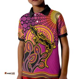Aboriginal Lizard Polo Shirt KID Tree On The Hill Sunshine