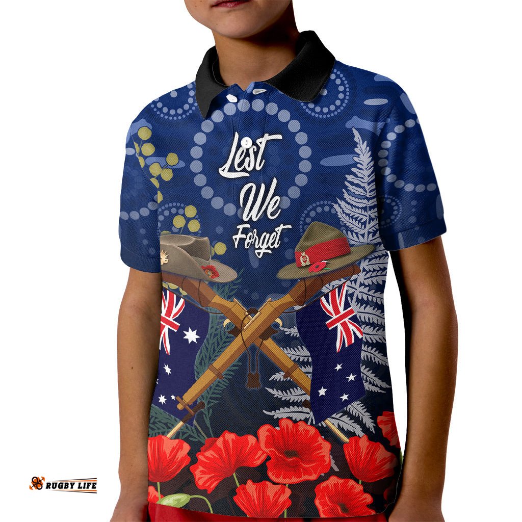 Anzac Kid Polo Shirt Australia Aboriginal Mix New Zealand Slouch Hats
