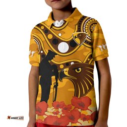 Custom Text And Number Hawks Football ANZACPolo Shirt KID Indigenous Mix Poppy Camouflage