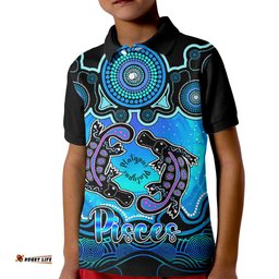Personalised Australia Pisces Platypus Zodiac Kid Polo Shirt Auz Astrology Aboriginal - Aqua