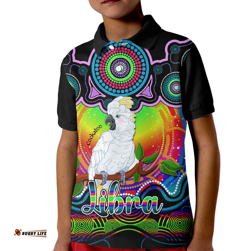 Personalised Australia Libra Cockatoo Zodiac Kid Polo Shirt Auz Astrology Aboriginal - Rainbow
