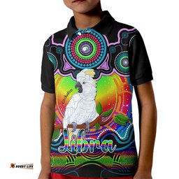 Personalised Australia Libra Cockatoo Zodiac Kid Polo Shirt Auz Astrology Aboriginal - Rainbow