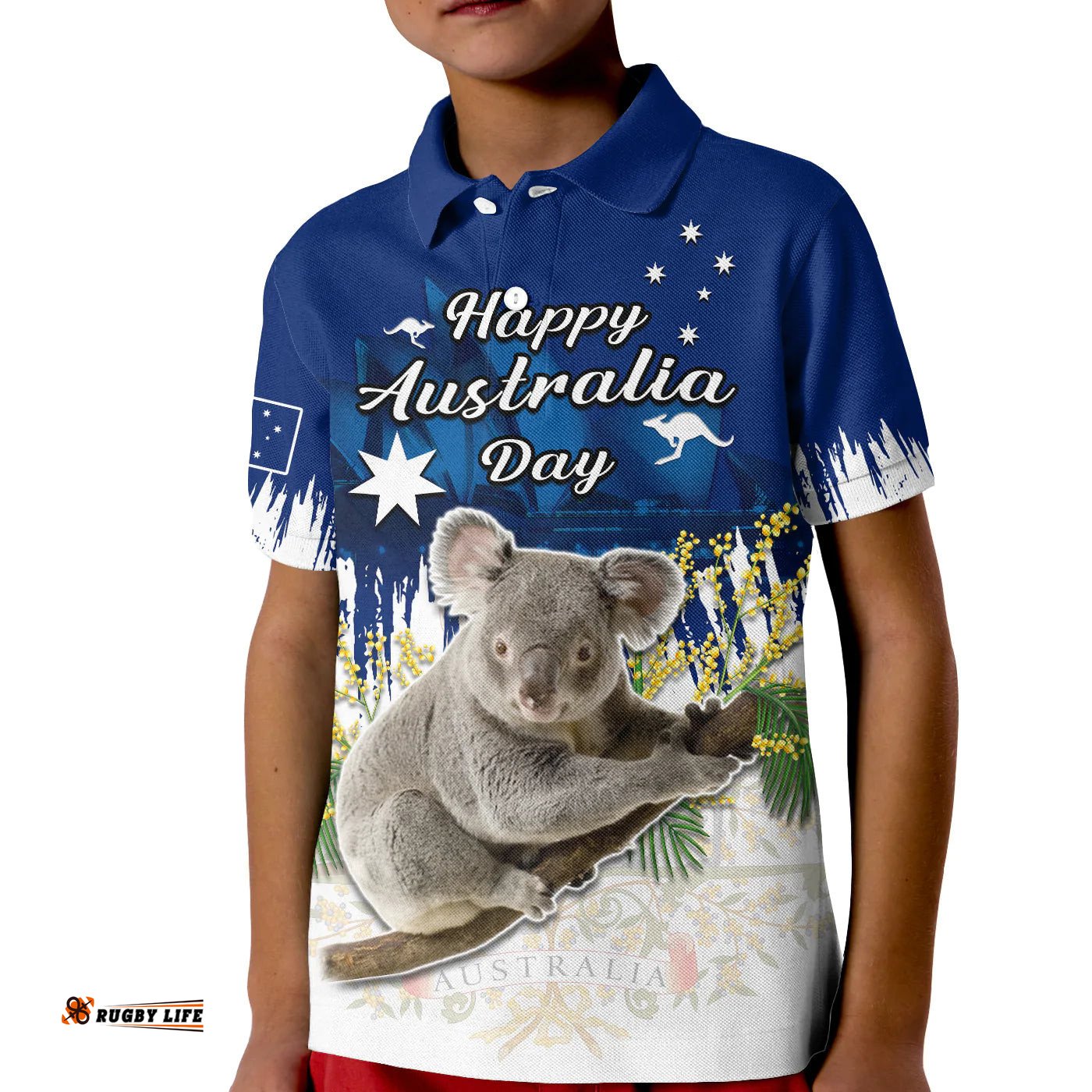 Custom Personalised Australia Day Polo Shirt KID Koala Sydney Opera House Flag Color