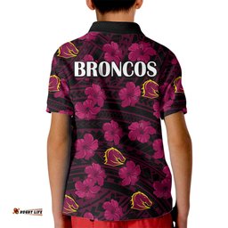 Broncos Rugby Kid Polo Shirt Polynesian Style With Hibiscus