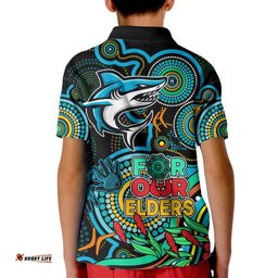 Sharks Rugby Aboriginal Art Kid Polo Shirt NAIDOC Indigenous Tribal