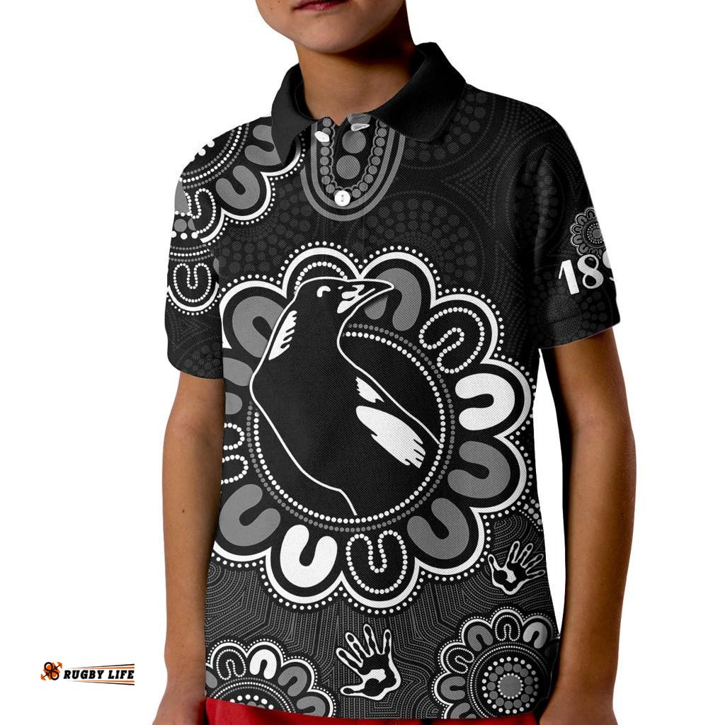 Custom Personalised AFL Collingwood Magpies 1892 Aboriginal Kid Polo Shirt