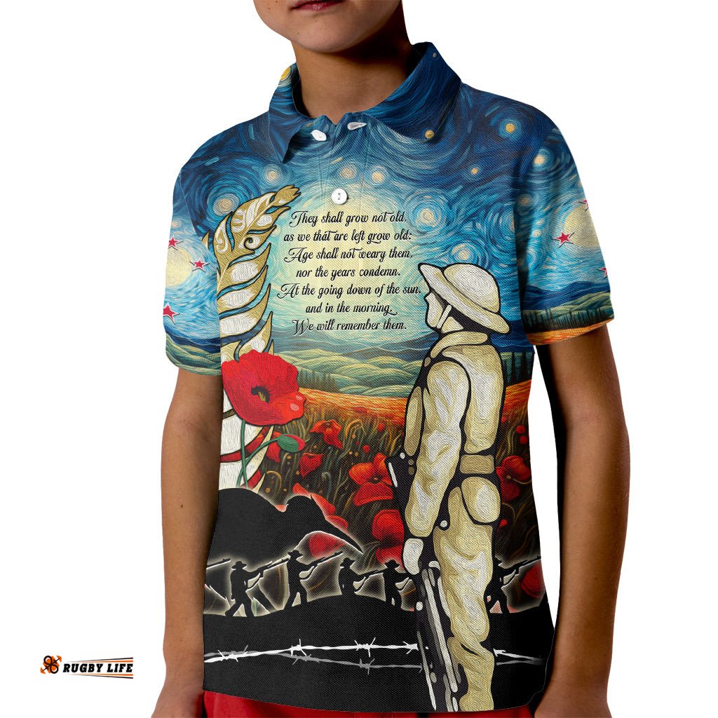 Kei Wareware Tatou New Zealand ANZAC Day Kid Polo Shirt Starry Night Inspo Style