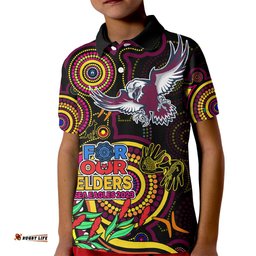 Sea Eagles Rugby Aboriginal Art Kid Polo Shirt NAIDOC Indigenous Tribal