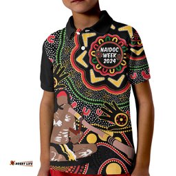 Australia Didgeridoo NAIDOC Week 2024 Kid Polo Shirt Keep The Fire Burning Blak Loud and Proud