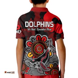 ANZAC Dolphins Rugby Kid Polo Shirt Indigenous Circles and Waves
