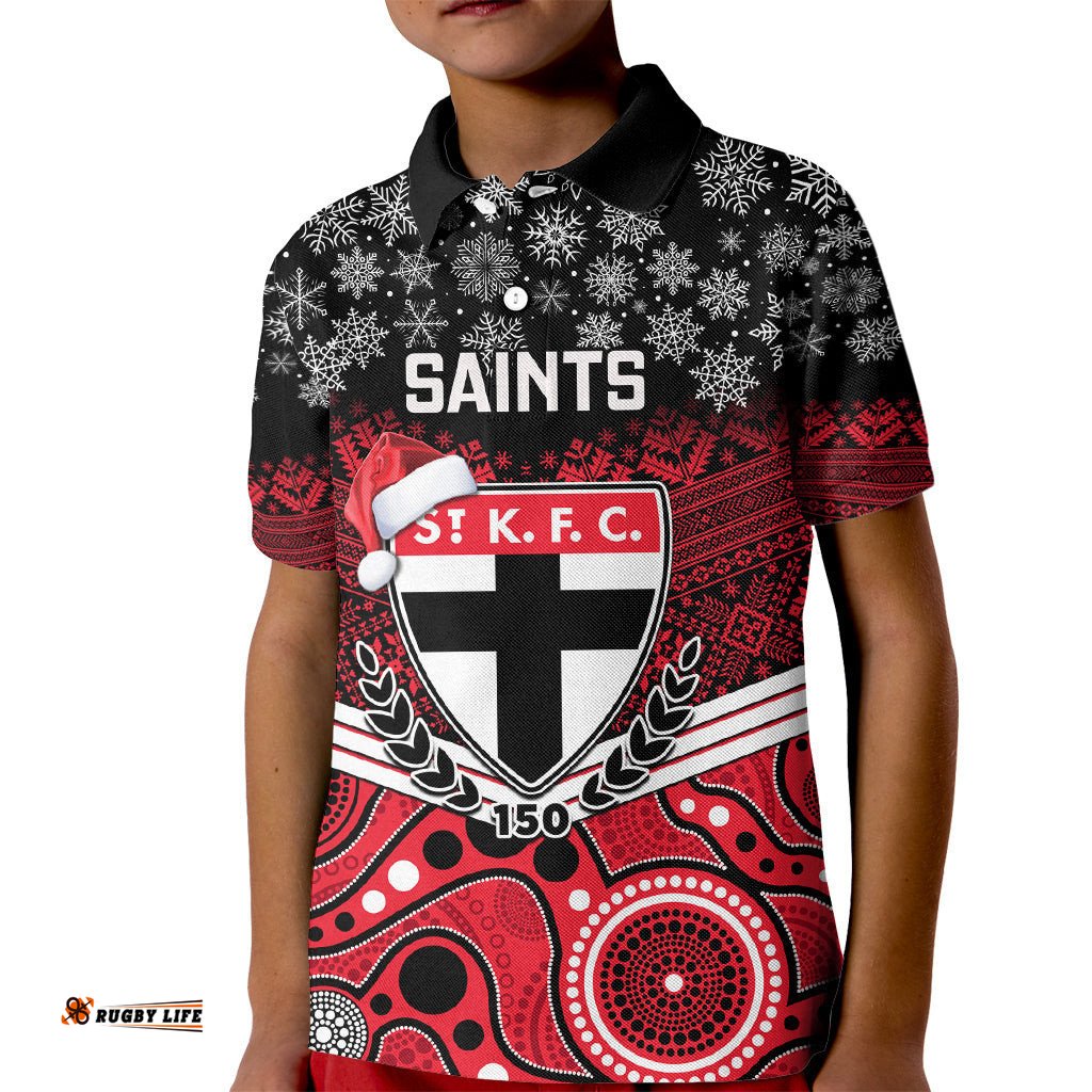 Custom St Kilda Football Christmas Kid Polo Shirt Merry XmasMix Aboriginal Art