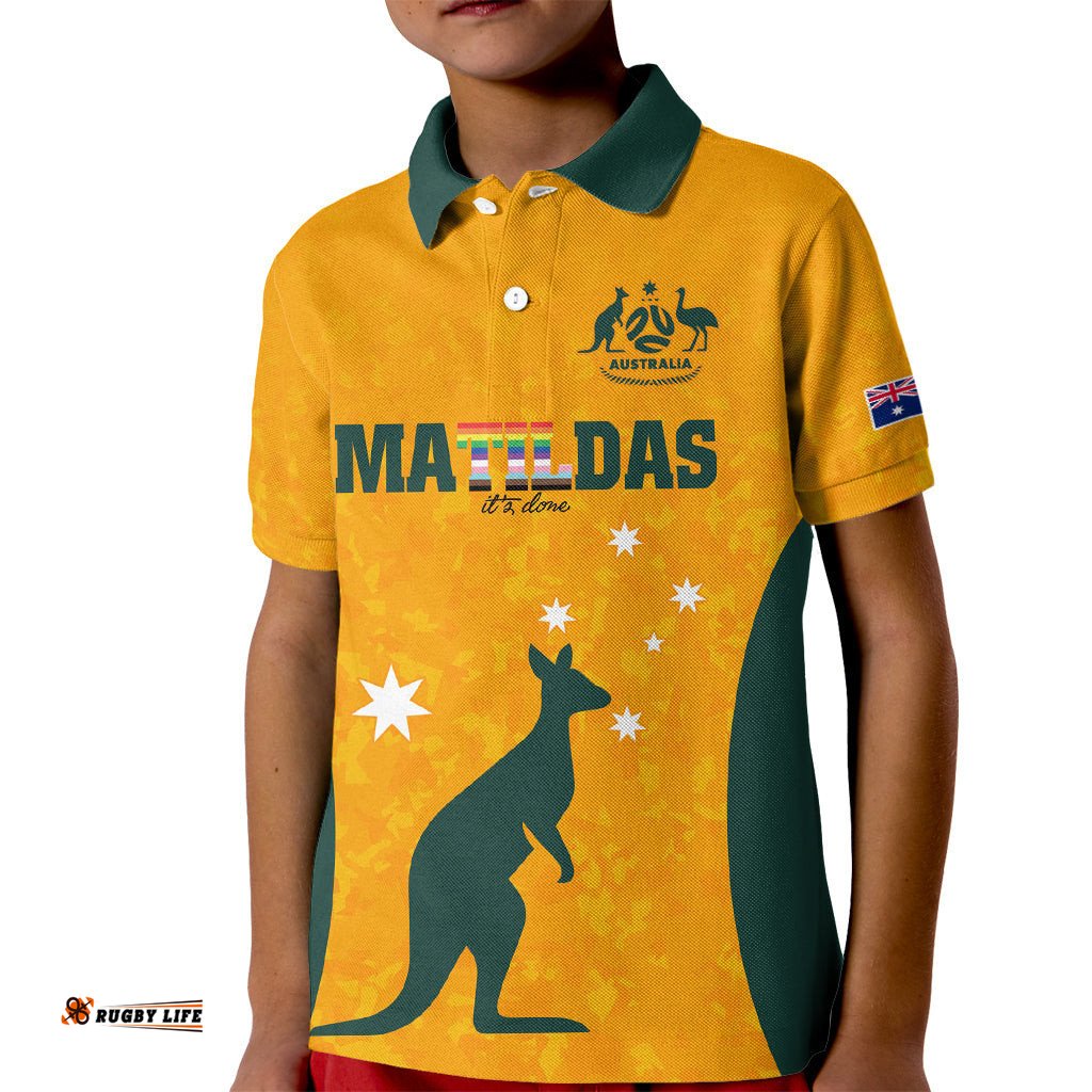Custom Australia Matildas Pride With Kangaroo Kid Polo Shirt
