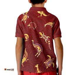 Aboriginal Art Polo Shirt KID Animals Australia Version Maroon