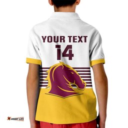 Custom Text And Number Broncos RugbyKid Polo Shirt Sporty Style White Version