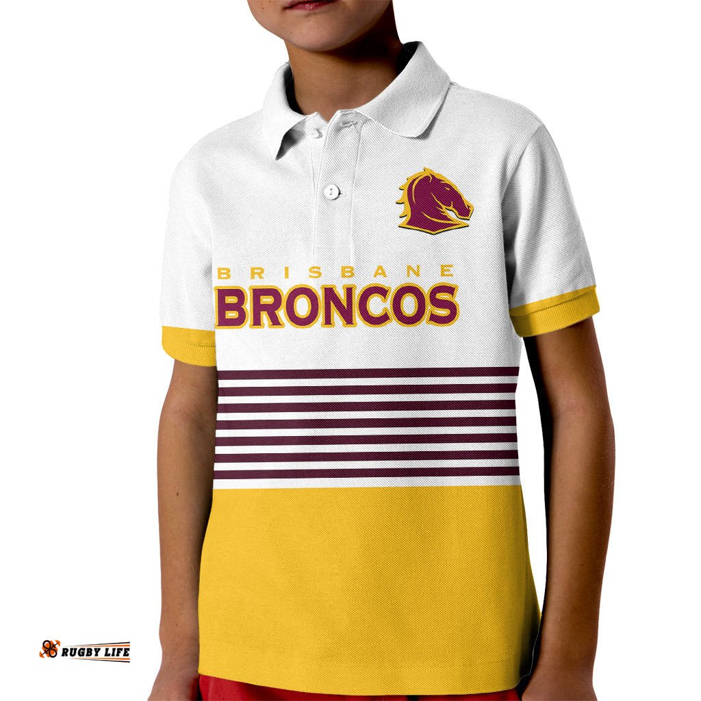 Custom Text And Number Broncos RugbyKid Polo Shirt Sporty Style White Version
