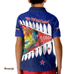 New Zealand Waitangi Day Kid Polo Shirt NZ Maori Tui Bird With Kowhai Flowers