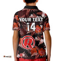 Custom Text And Number Melbourne Renegades Cricket Polo Shirt KID Aboriginal Art Mix Tropical Flowers