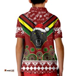 Aboriginal Christmas Black Panther With Santa Hat KID Polo Shirt