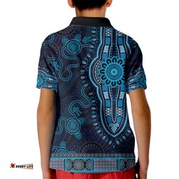 Blue African Dashiki With Australia Aboriginal Art Kid Polo Shirt