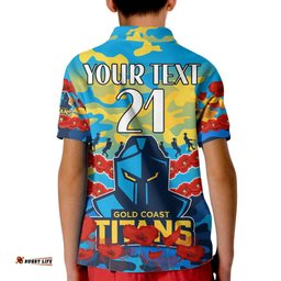 Custom Text And Number Titans Rugby ANZAC Kid Polo Shirt Lest We Forget