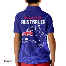 Proud To Be Australia Day Kid Polo Shirt Kangaroo with Flag Color