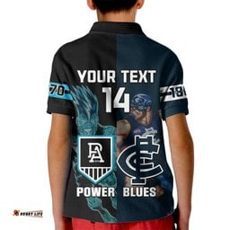 Personalised Carlton And Port Adelaide Football Kid Polo Shirt Blues Mix Power Sporty Version