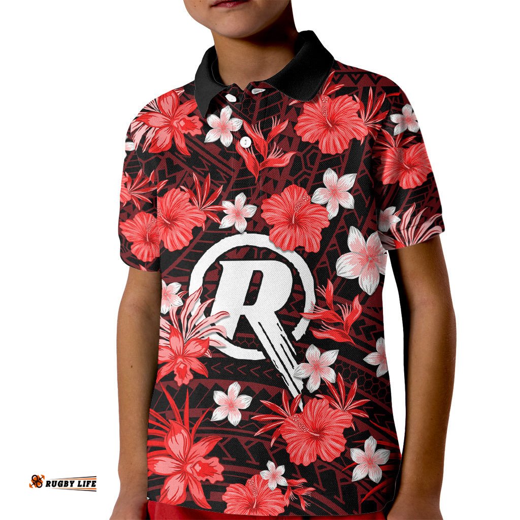 Australian Renegades Cricket Kid Polo Shirt Baeuty Pacific Hibiscus and Polynesian Pattern
