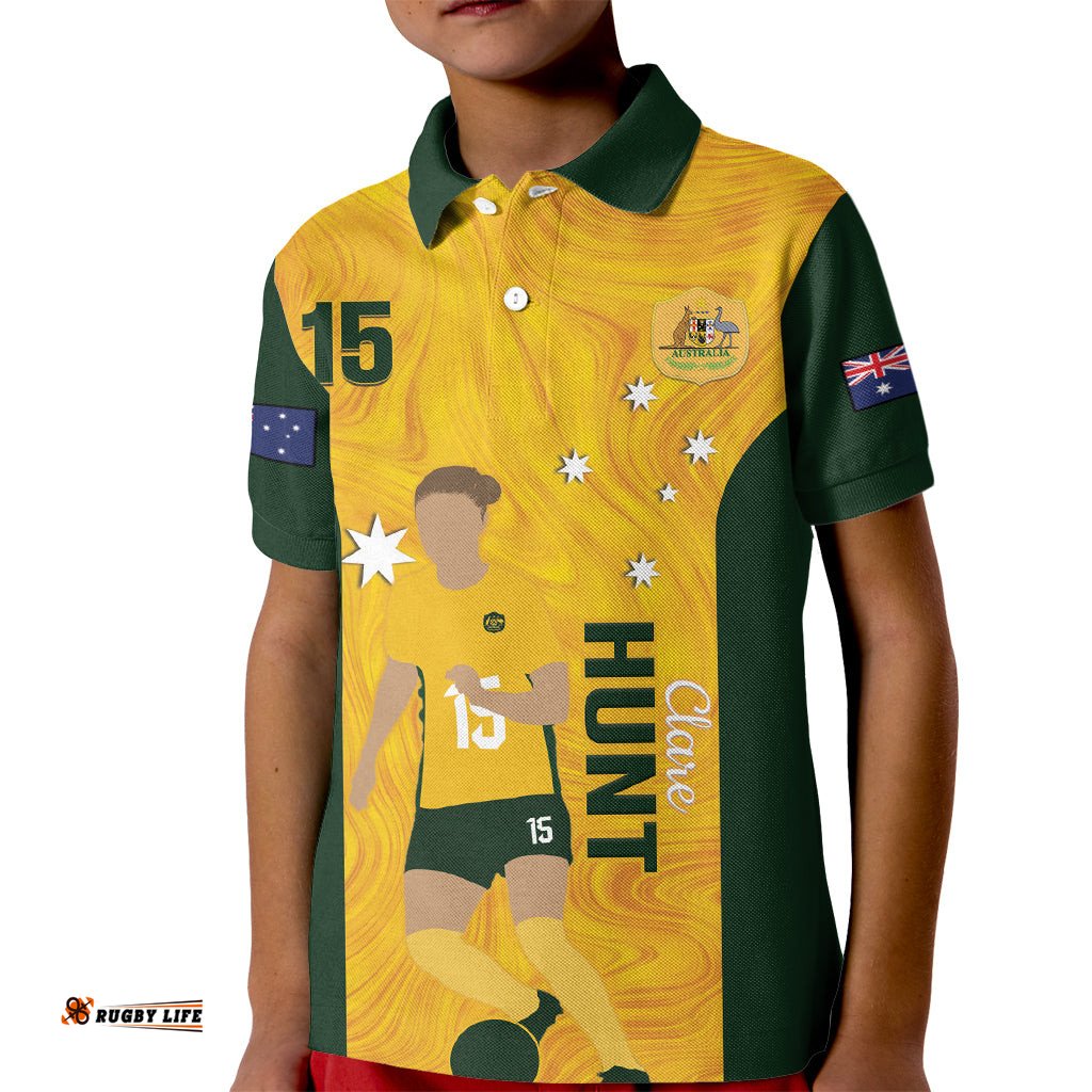 Australia Soccer Kid Polo Shirt Clare Hunt Matildas Gold Version