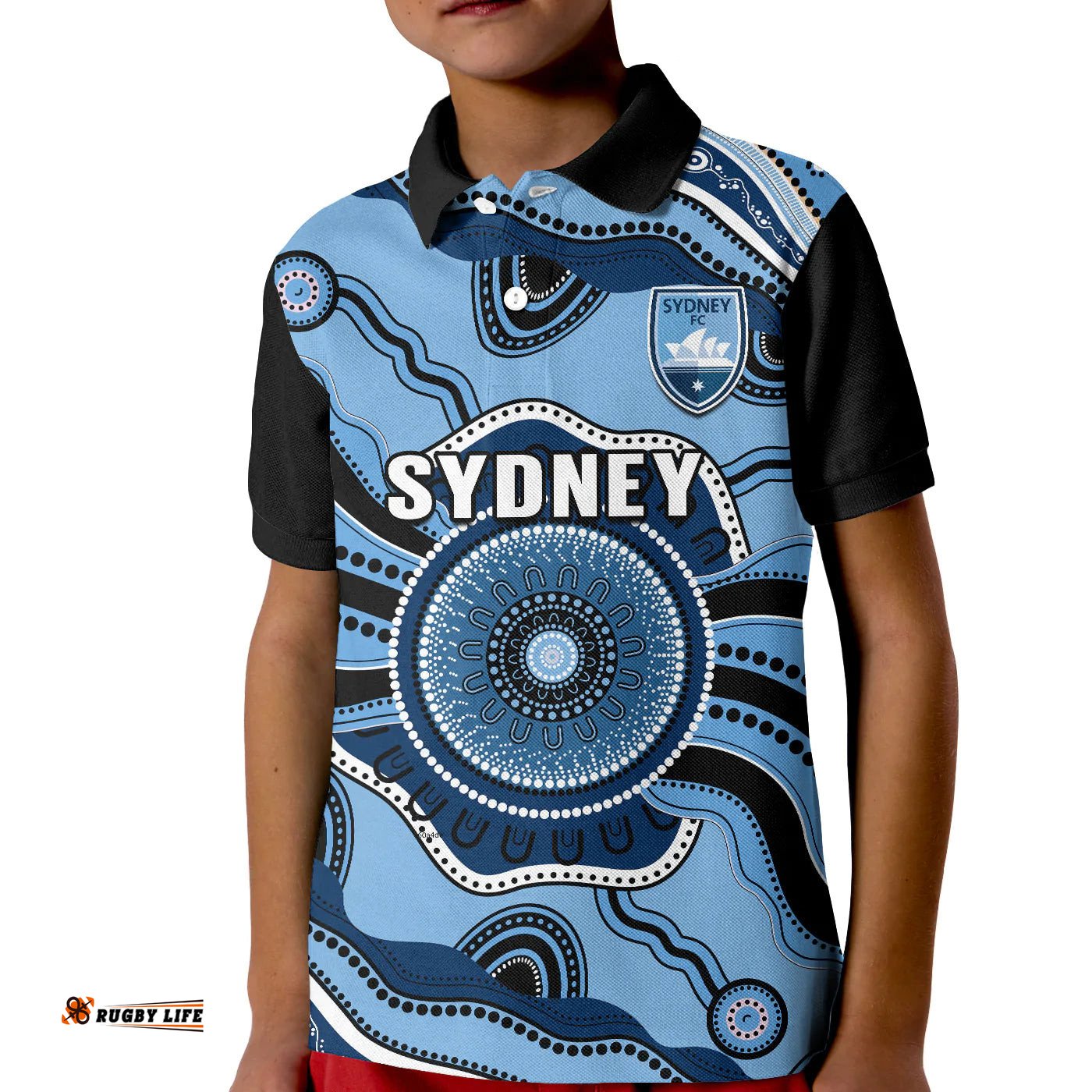 Sydney Football Polo Shirt KID Aboriginal Go Sky Blues Art