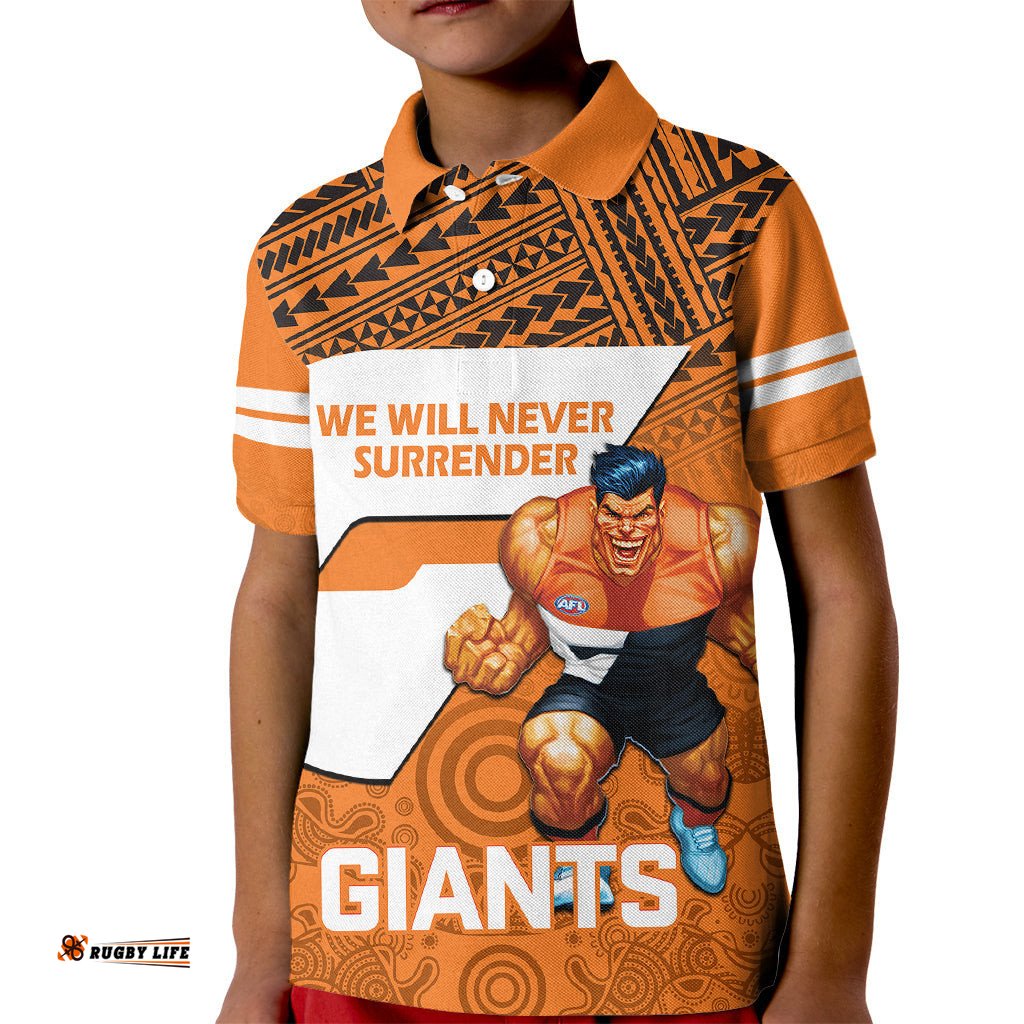 Giants Football Kid Polo Shirt GWS Go ChampionsPolynesian Indigenous Art