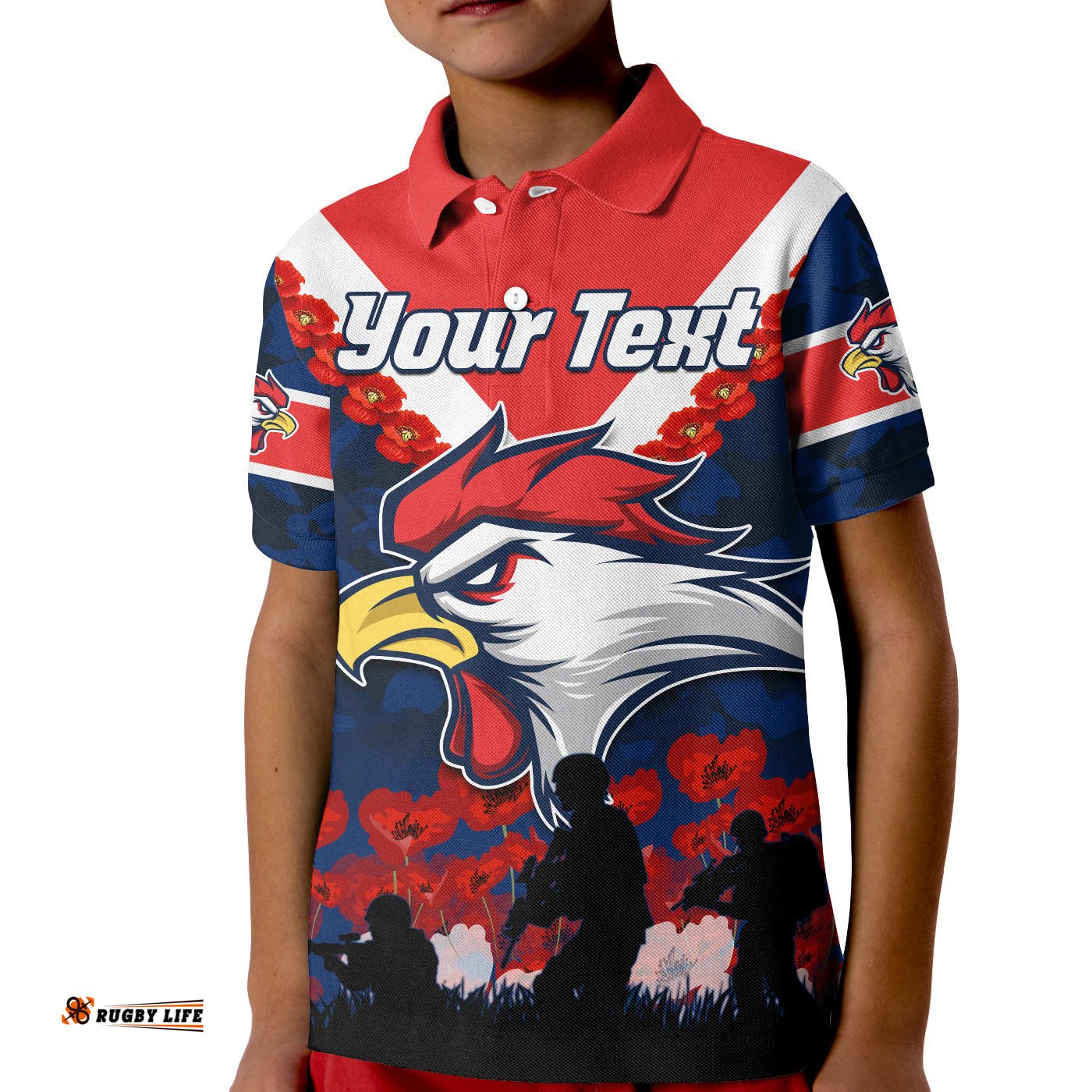 Custom Personalised Roosters AnzacPolo Shirt KID We Will Remember Them