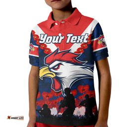 Custom Personalised Roosters AnzacPolo Shirt KID We Will Remember Them