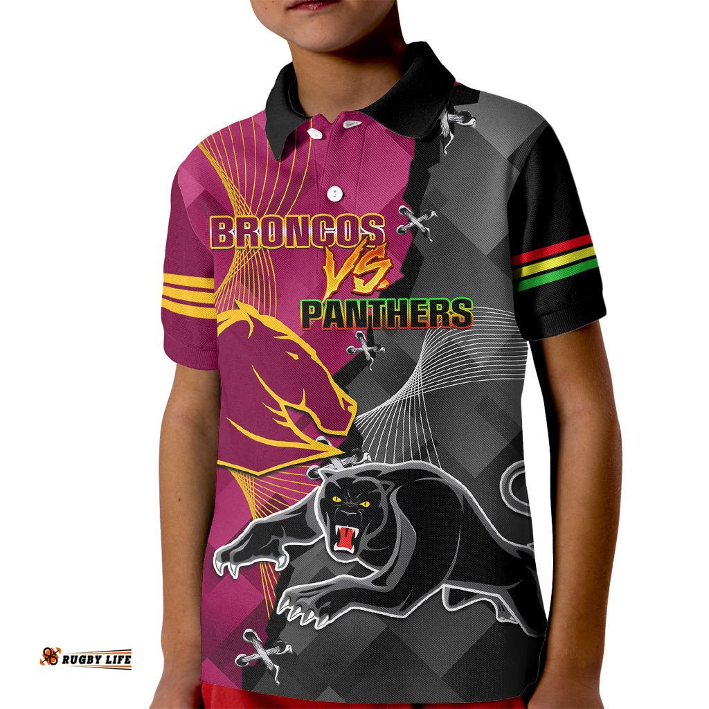 Personalised Panthers And Broncos Rugby Kid Polo ShirtGrand Final Penrith Brisbane Together