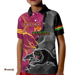 Personalised Panthers And Broncos Rugby Kid Polo ShirtGrand Final Penrith Brisbane Together