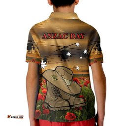 Australian ANZAC Kid Polo Shirt Slouch Hat And Army Boots With Poppy